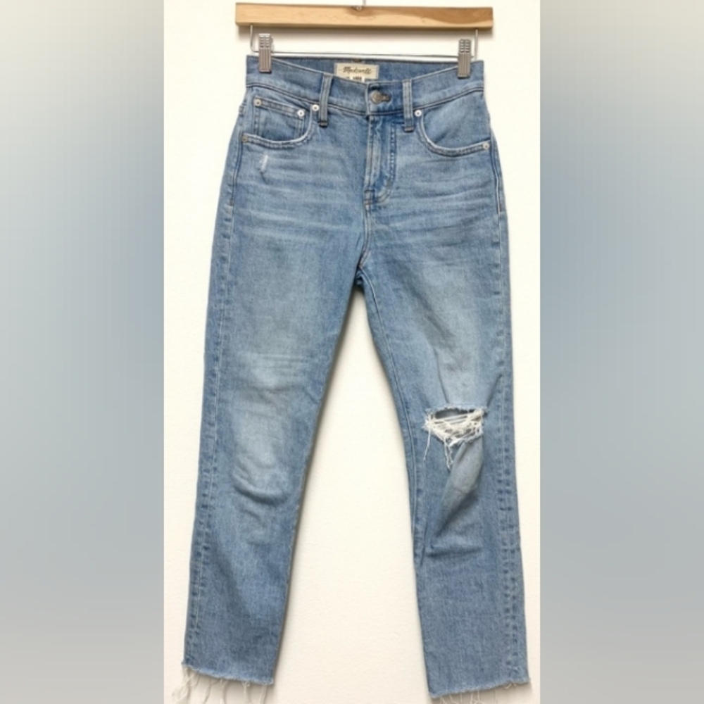 Madewell Perfect Vintage Ankle Midrise Mid Wash Raw Hem Distressed Jeans